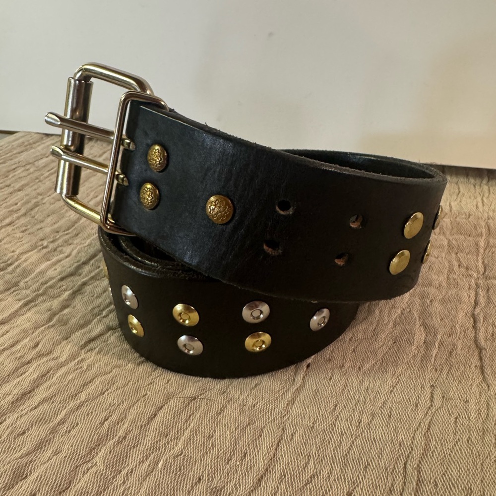 Forrest Hill Amish Crafted Black Leather Belt Gold and Silver Studs 2” - 34W